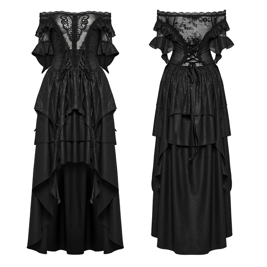 WQ-865LQF Gothic Dress Off Shoulder Lace Asymmetric Hem Steampunk Style