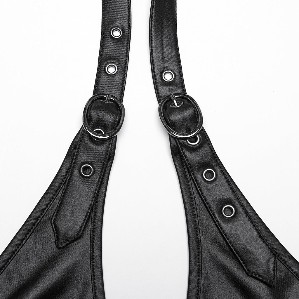 WQ-867LQF Gothic Punk Dresses Halter Neck Lace-Up Leather Dress