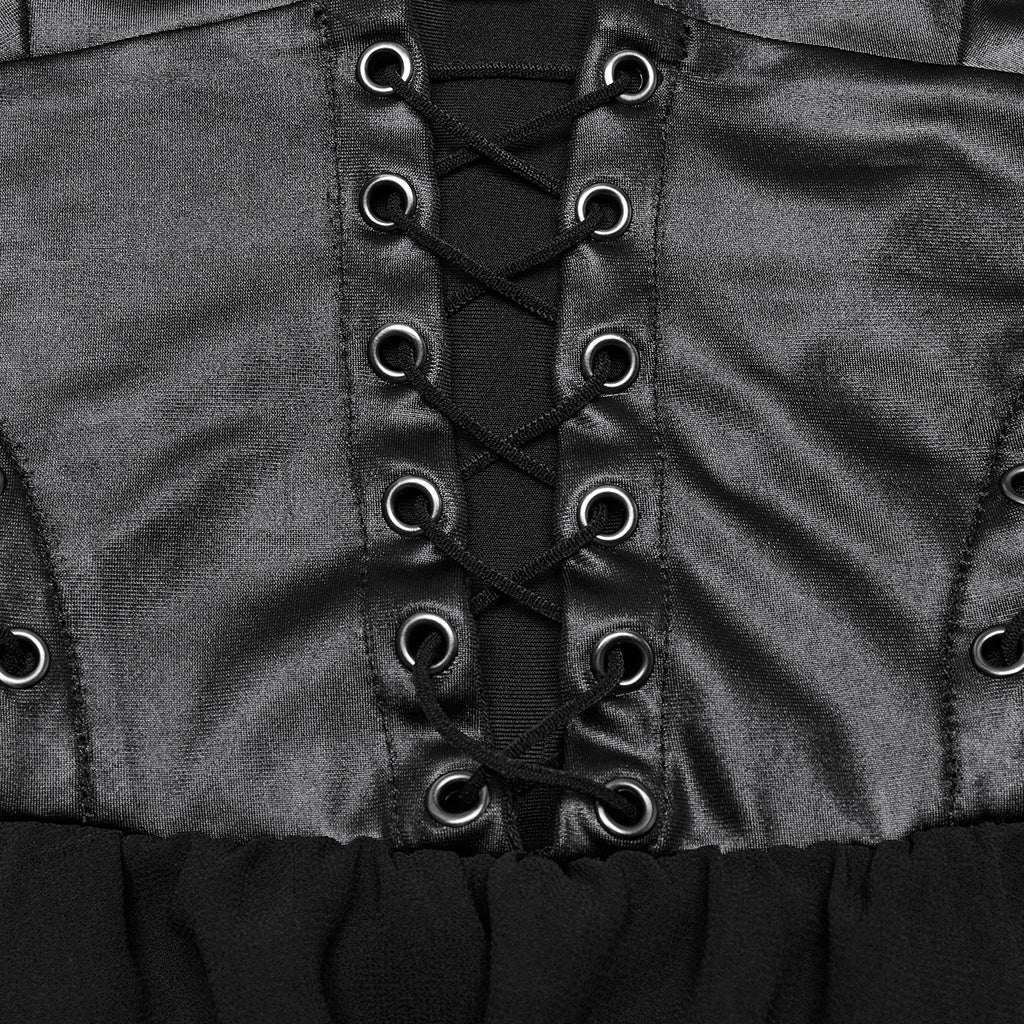 WQ-867LQF Gothic Punk Dresses Halter Neck Lace-Up Leather Dress