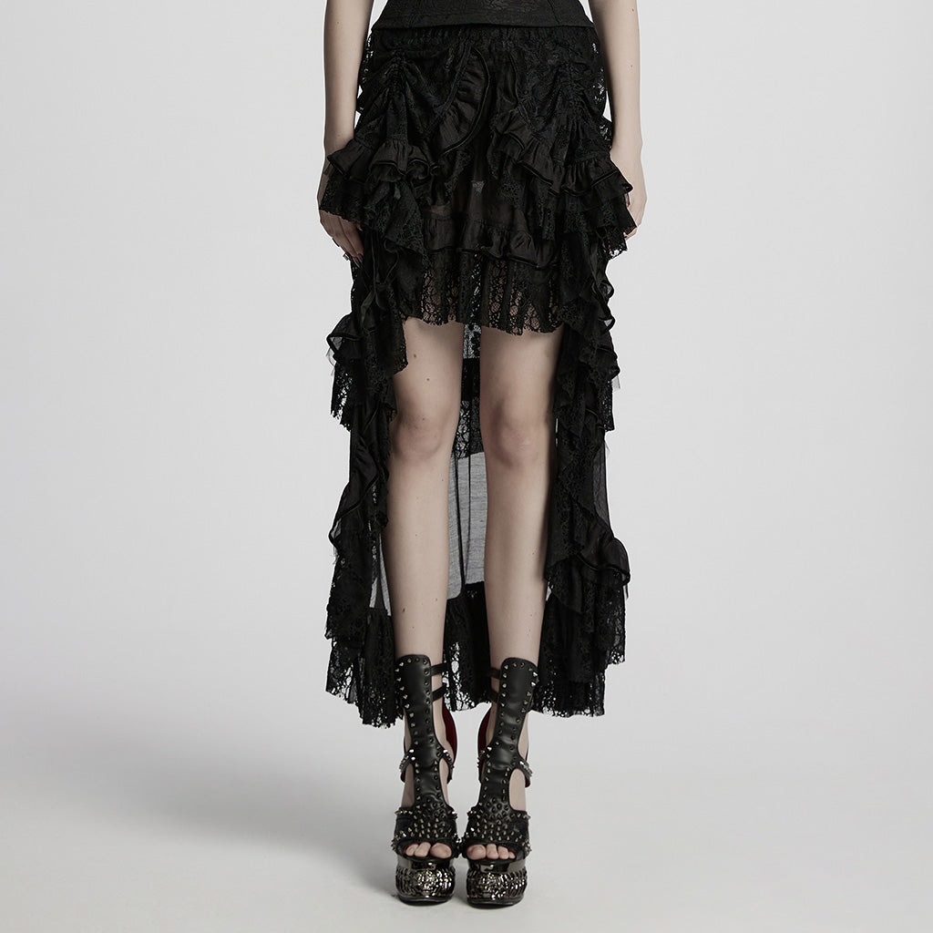 WQ-868BQF Victorian Lace Layered Gothic Skirt Steampunk Detail Asymmetrical Design