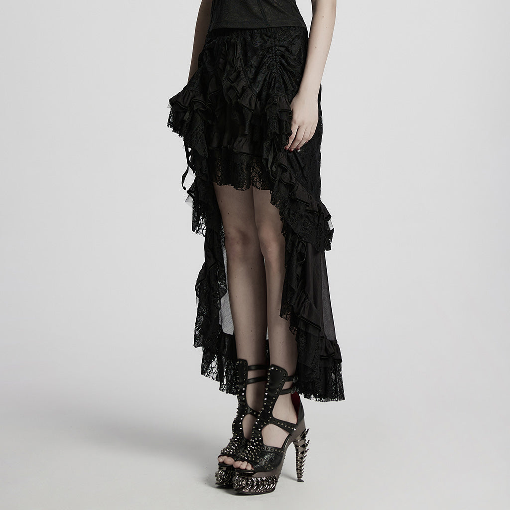 WQ-868BQF Victorian Lace Layered Gothic Skirt Steampunk Detail Asymmetrical Design