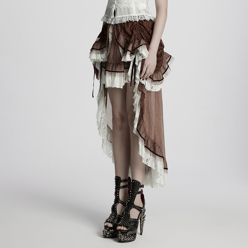 WQ-868BQF Victorian Lace Layered Gothic Skirt Steampunk Detail Asymmetrical Design