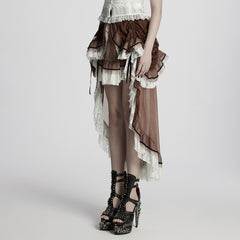 WQ-868BQF Victorian Lace Layered Gothic Skirt Steampunk Detail Asymmetrical Design