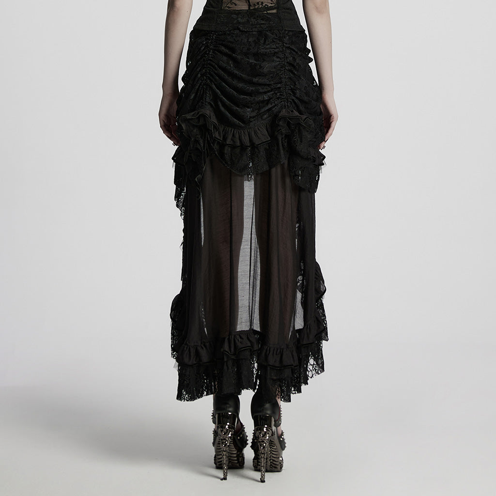 WQ-868BQF Victorian Lace Layered Gothic Skirt Steampunk Detail Asymmetrical Design