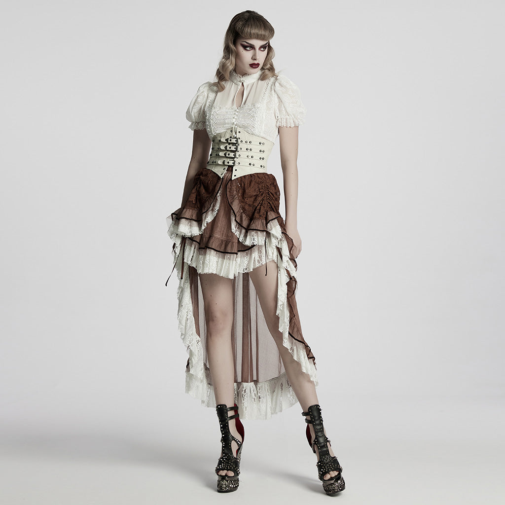 WQ-868BQF Victorian Lace Layered Gothic Skirt Steampunk Detail Asymmetrical Design
