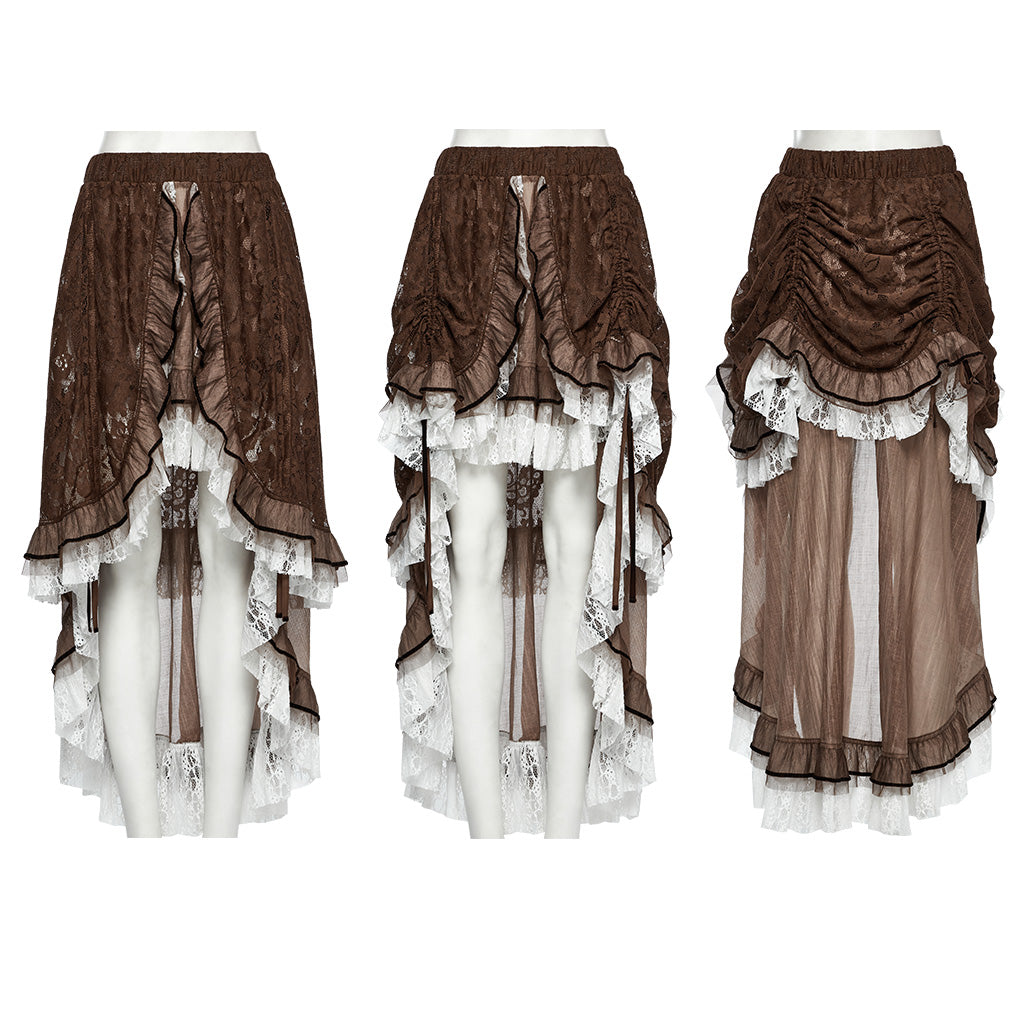 WQ-868BQF Victorian Lace Layered Gothic Skirt Steampunk Detail Asymmetrical Design