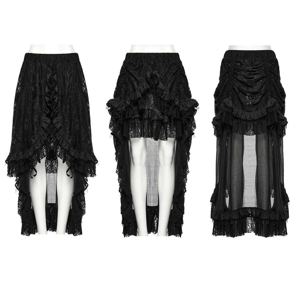 WQ-868BQF Victorian Lace Layered Gothic Skirt Steampunk Detail Asymmetrical Design