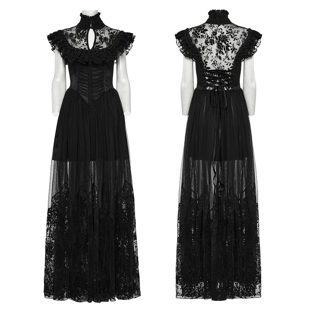 WQ-869LQF Gothic Dress Black Lace Corset High Collar Victorian Style Elegance