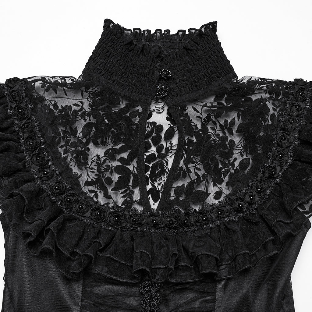 WQ-869LQF Gothic Dress Black Lace Corset High Collar Victorian Style Elegance