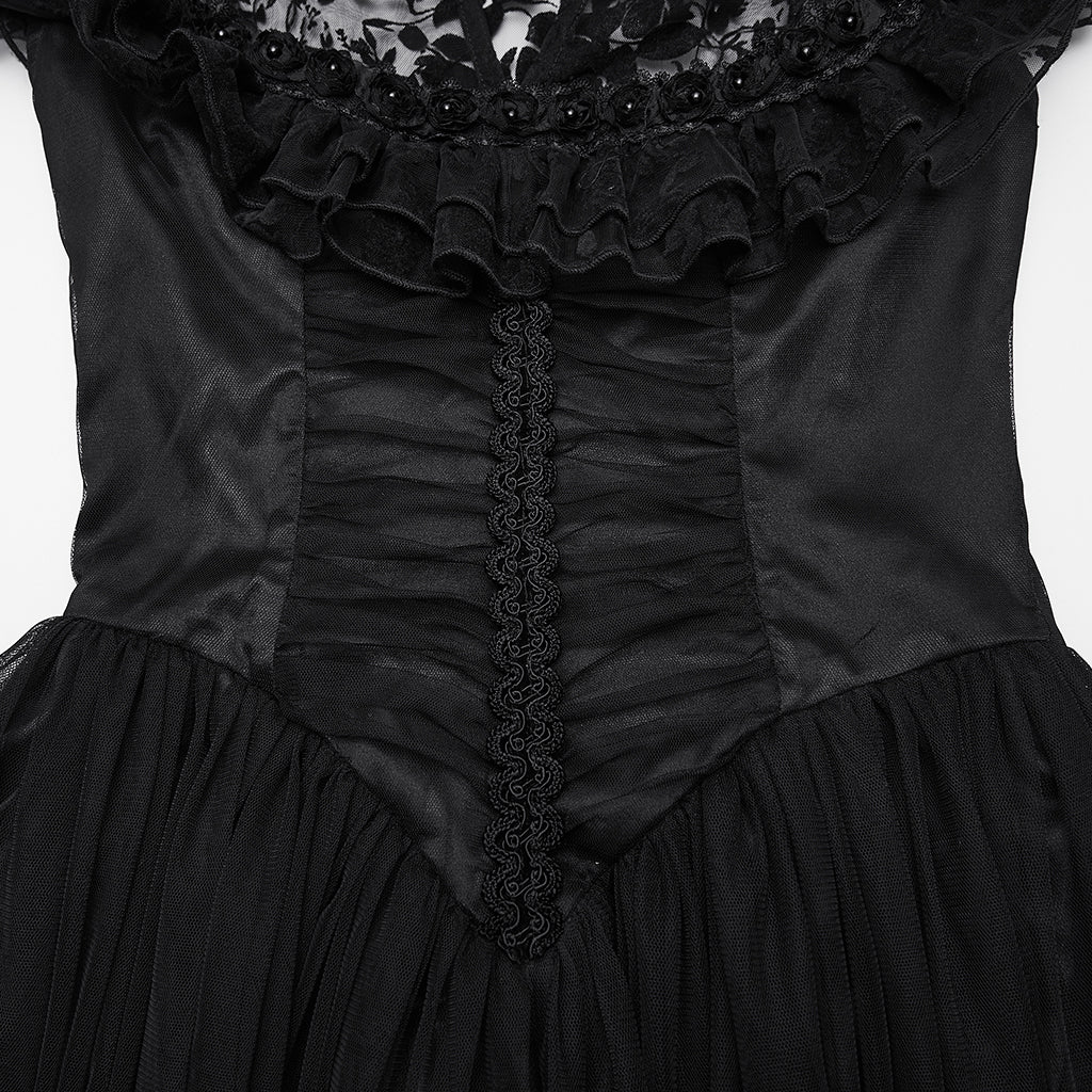 WQ-869LQF Gothic Dress Black Lace Corset High Collar Victorian Style Elegance