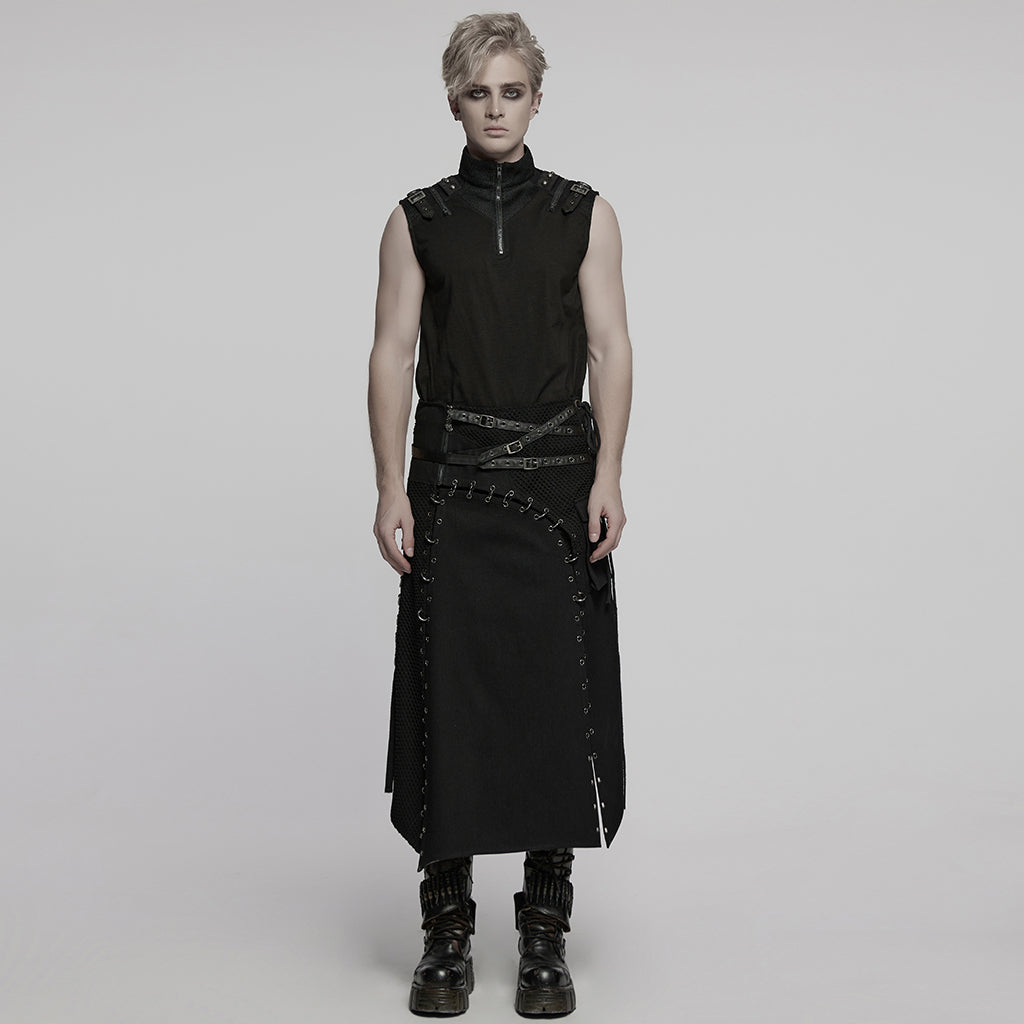 WQ-872BQM Punk Skirt Gothic Buckle Straps Eyelet Accent Industrial Style