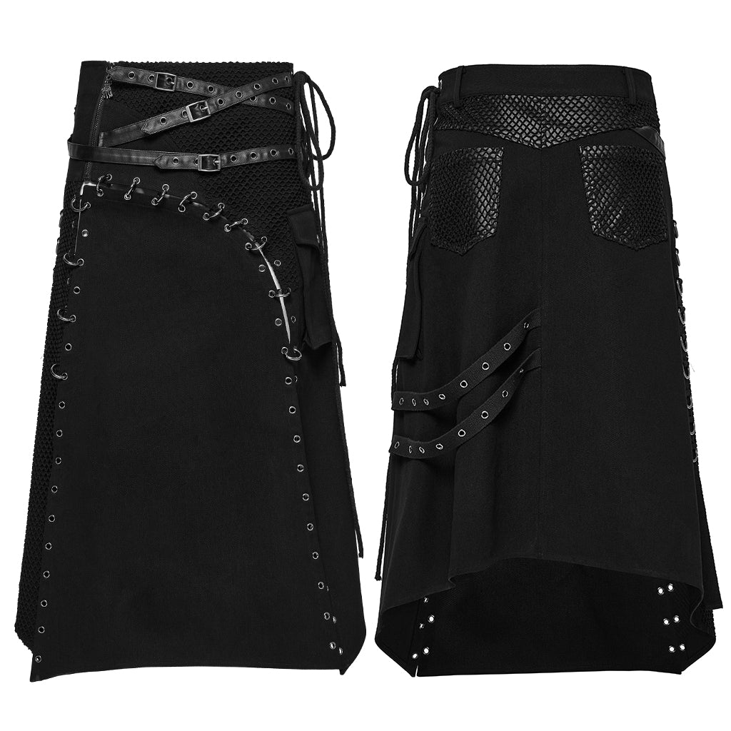 WQ-872BQM Punk Skirt Gothic Buckle Straps Eyelet Accent Industrial Style