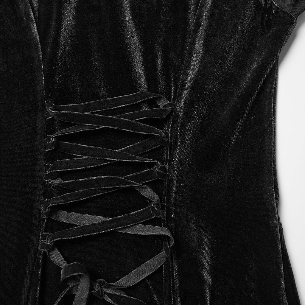WQ-874LQF Velvet Gothic Dress with Sheer Sleeves and Lace Detailing