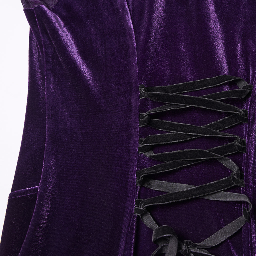 WQ-874LQF Velvet Gothic Dress with Sheer Sleeves and Lace Detailing