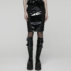 WQ-875BQF Gothic Skirt Patent Leather High-Waist Lace Detail Edgy Style