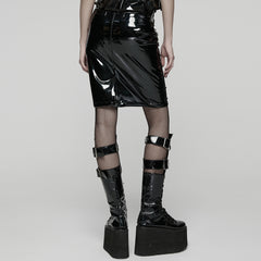WQ-875BQF Gothic Skirt Patent Leather High-Waist Lace Detail Edgy Style