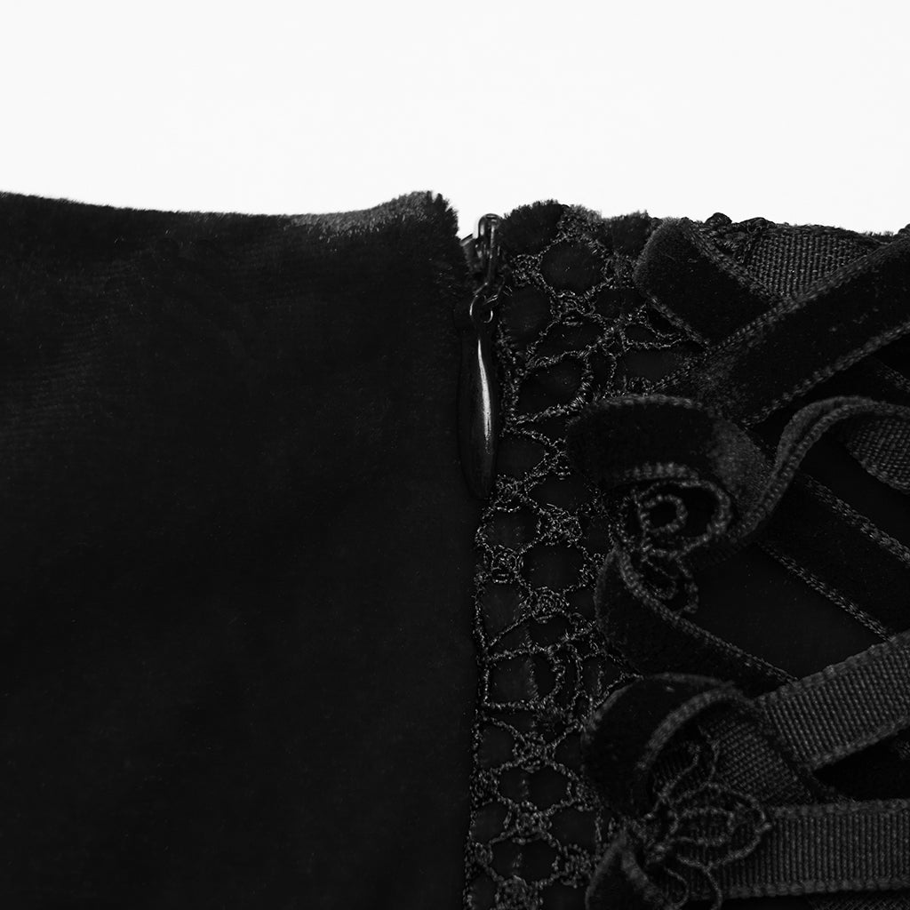 WQ-876BQF Gothic Skirt Lace-Up Velvet Rose Embroidery High-Low Hem