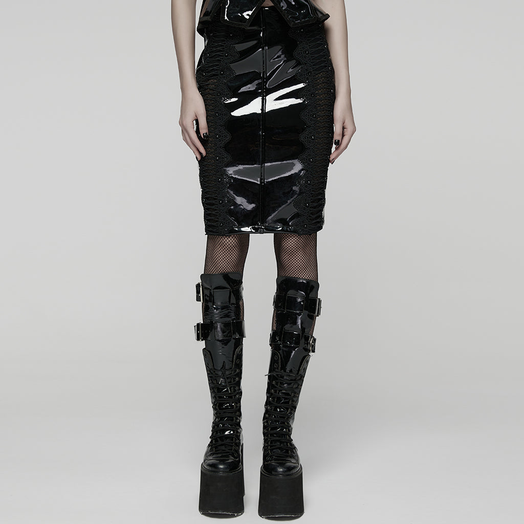 WQ-876BQF Gothic Skirt Lace-Up Velvet Rose Embroidery High-Low Hem