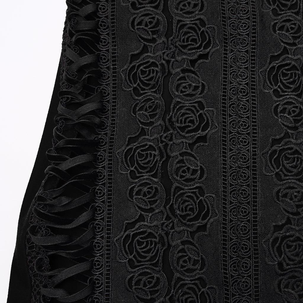 WQ-876BQF Gothic Skirt Lace-Up Velvet Rose Embroidery High-Low Hem
