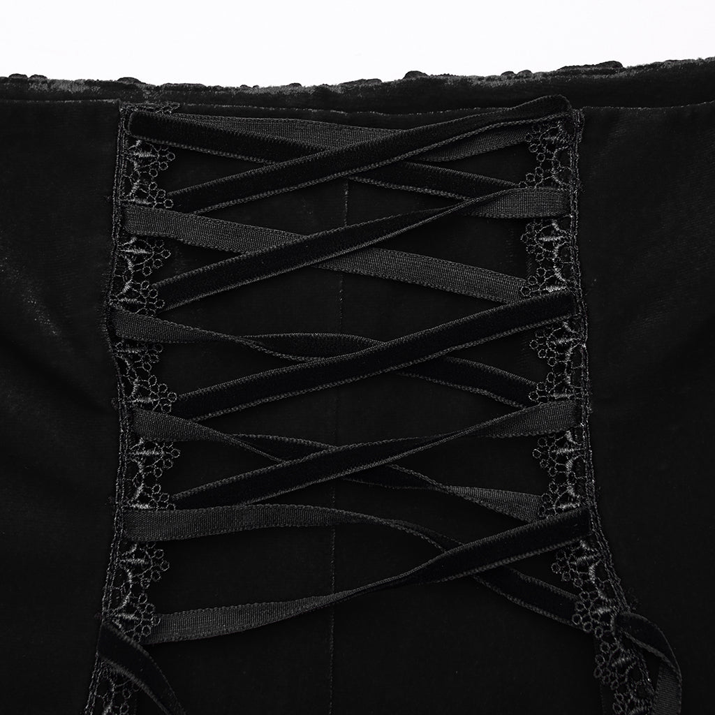 WQ-876BQF Gothic Skirt Lace-Up Velvet Rose Embroidery High-Low Hem