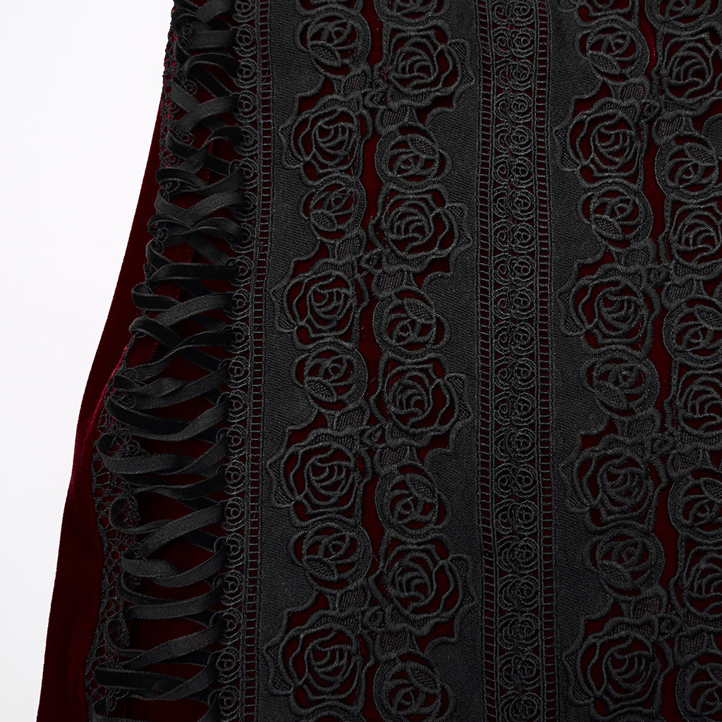 WQ-876BQF Gothic Skirt Lace-Up Velvet Rose Embroidery High-Low Hem