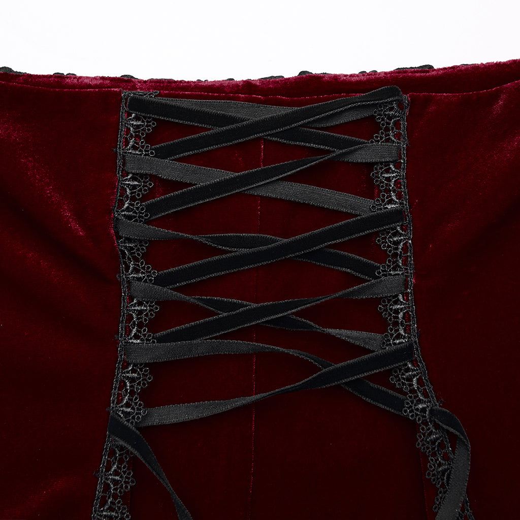 WQ-876BQF Gothic Skirt Lace-Up Velvet Rose Embroidery High-Low Hem