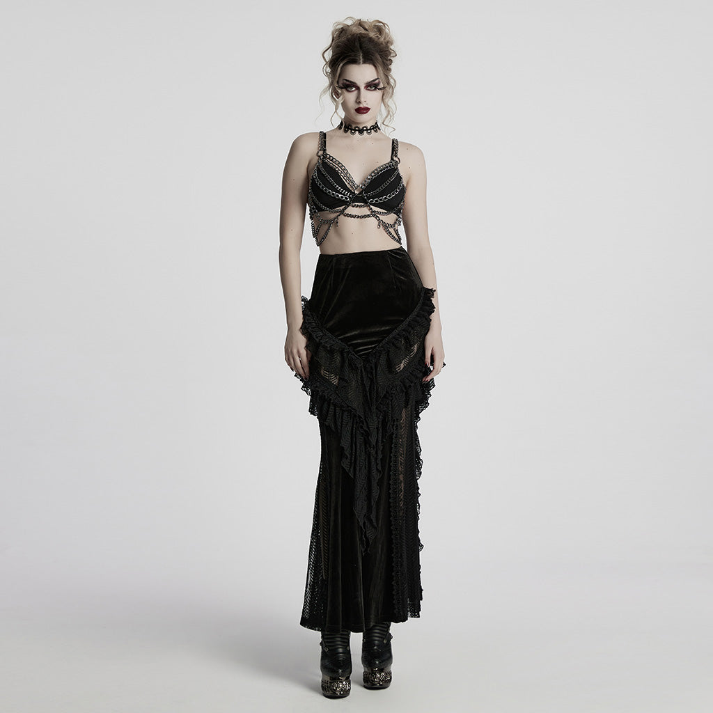 WQ-877LQF Edgy Chain Punk Skirt with Fishnet Accent and Ring Straps