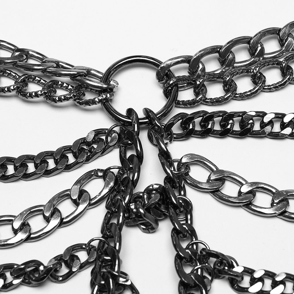WQ-877LQF Edgy Chain Punk Skirt with Fishnet Accent and Ring Straps