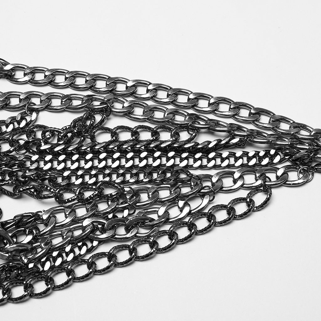 WQ-877LQF Edgy Chain Punk Skirt with Fishnet Accent and Ring Straps