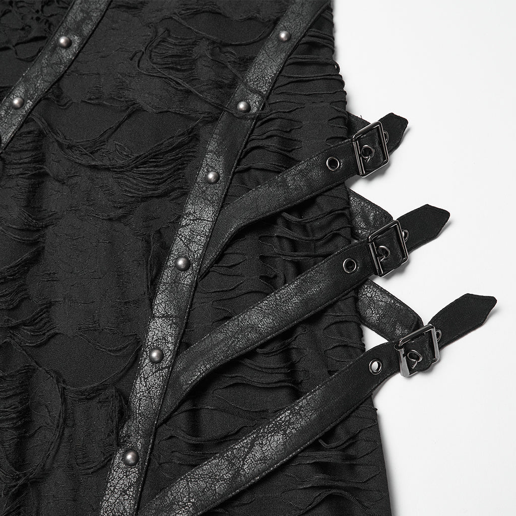 WQ-885LQF Elegant Gothic Dress Asymmetrical Sheer Panels Long Sleeve Maxi