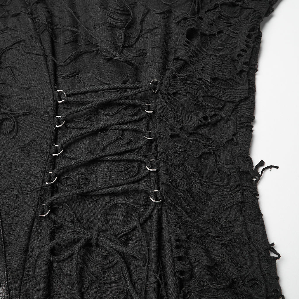 WQ-885LQF Elegant Gothic Dress Asymmetrical Sheer Panels Long Sleeve Maxi