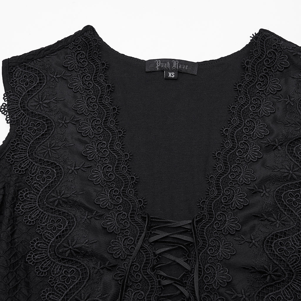 WQ-887LQF Long Black Gothic Dress Cold Shoulder Lace-Up Detail