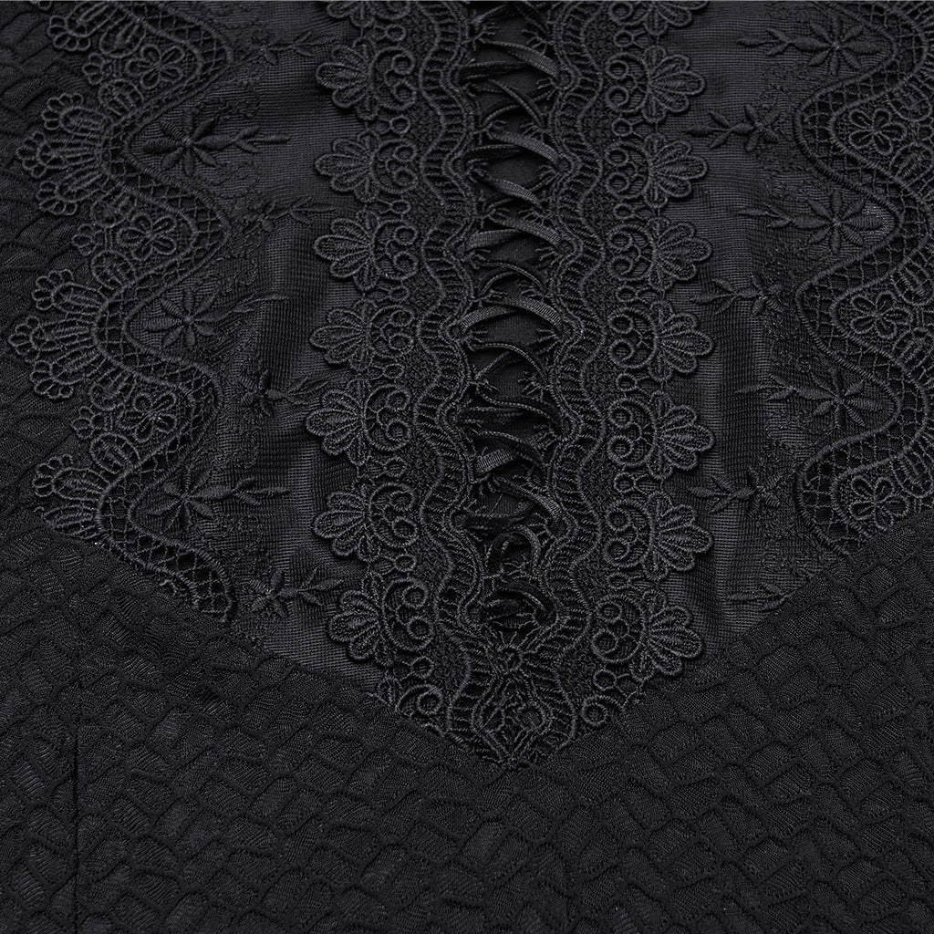 WQ-887LQF Long Black Gothic Dress Cold Shoulder Lace-Up Detail
