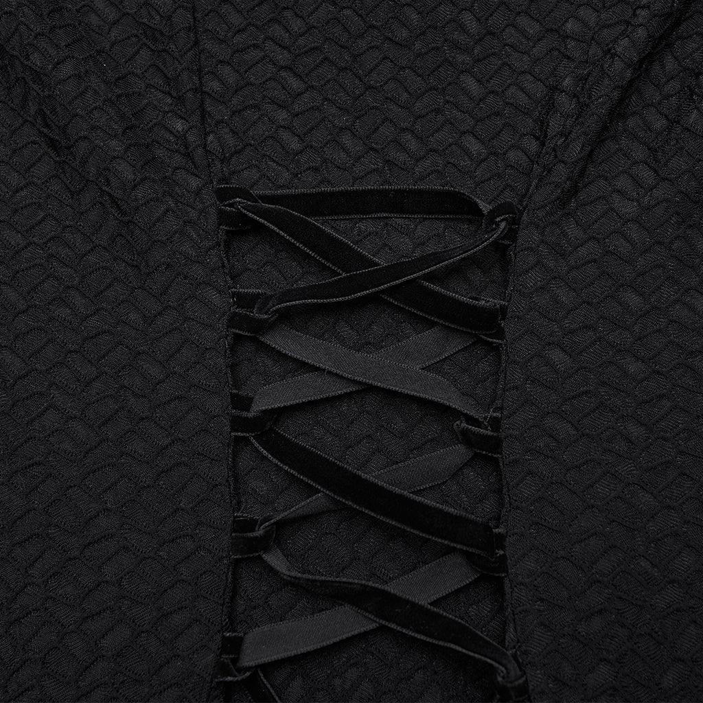 WQ-887LQF Long Black Gothic Dress Cold Shoulder Lace-Up Detail
