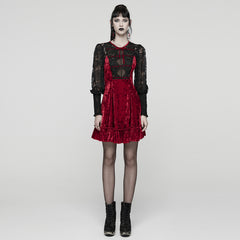WQ-895LQF Gothic Velvet Lace Contrast Long Sleeve Dress