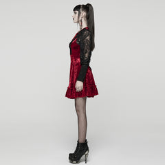 WQ-895LQF Gothic Velvet Lace Contrast Long Sleeve Dress