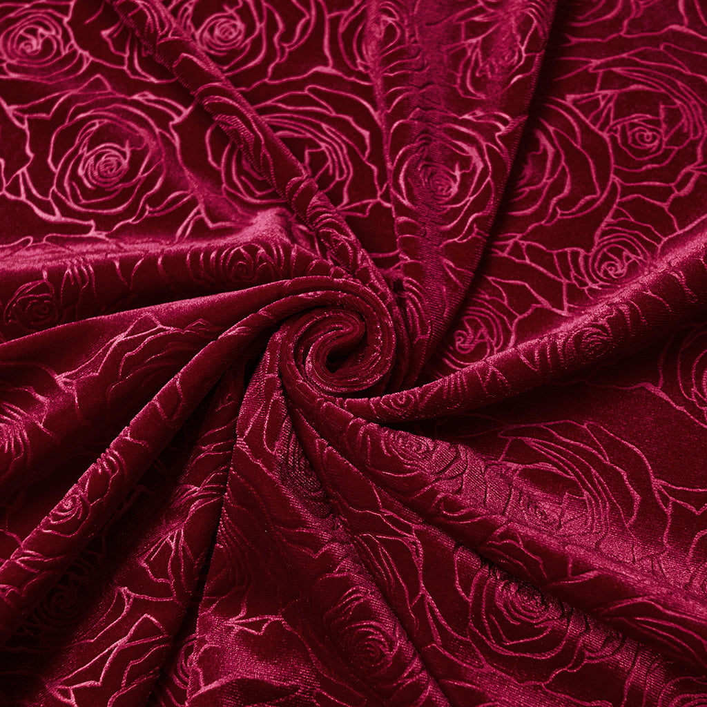 WQ-896LQF Gothic Dress Long Burgundy Velvet Lace Detail Maxi Gown
