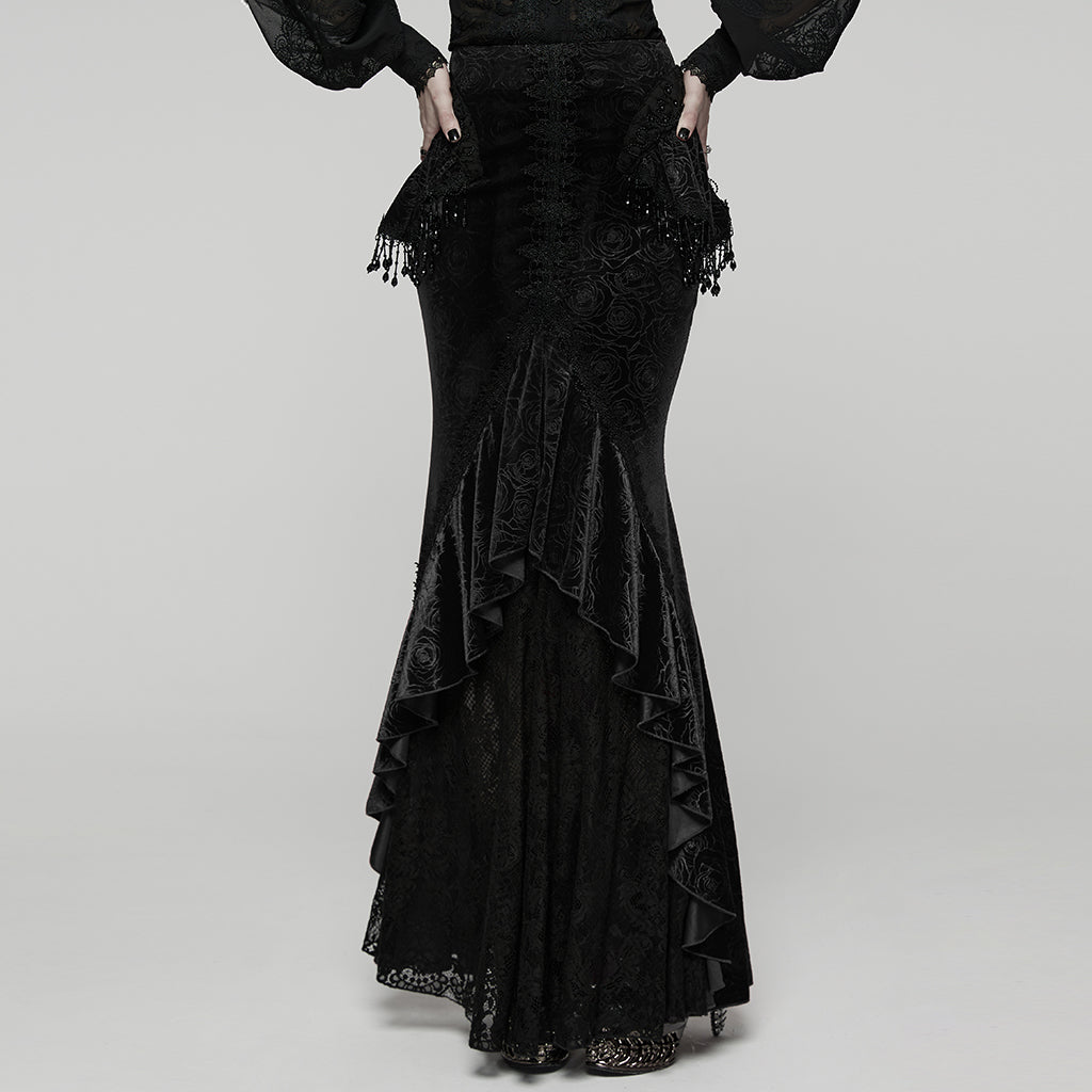 WQ-897BQF Gothic Skirt Victorian Lace Ruffled High-Low Velvet Design