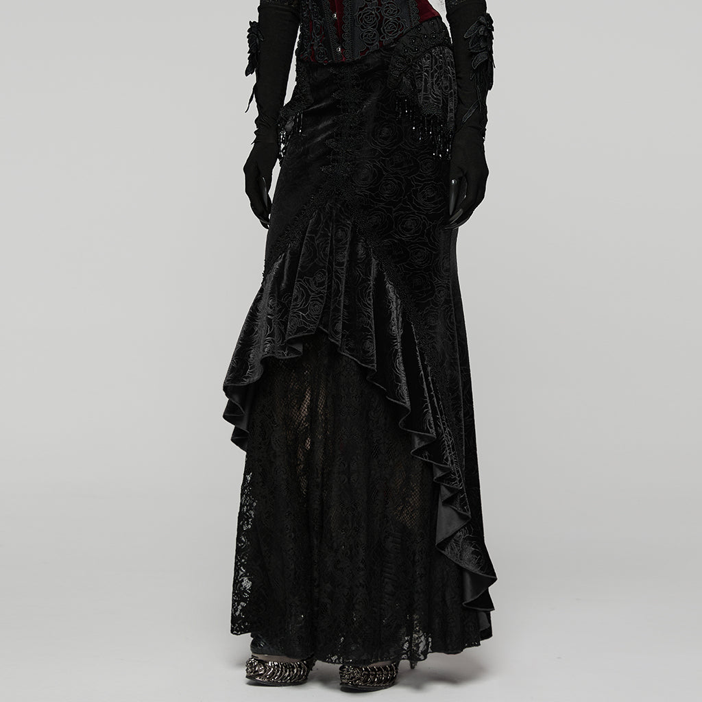 WQ-897BQF Gothic Skirt Victorian Lace Ruffled High-Low Velvet Design