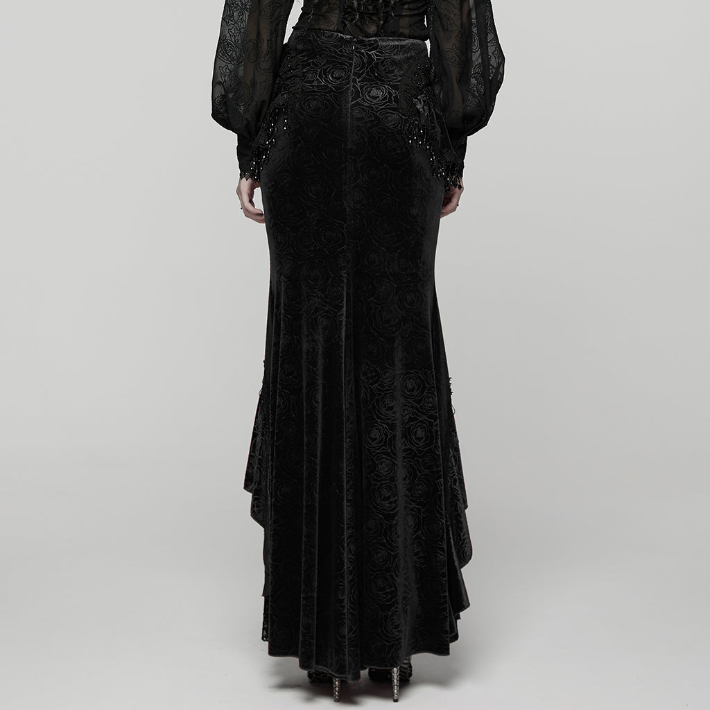 WQ-897BQF Gothic Skirt Victorian Lace Ruffled High-Low Velvet Design