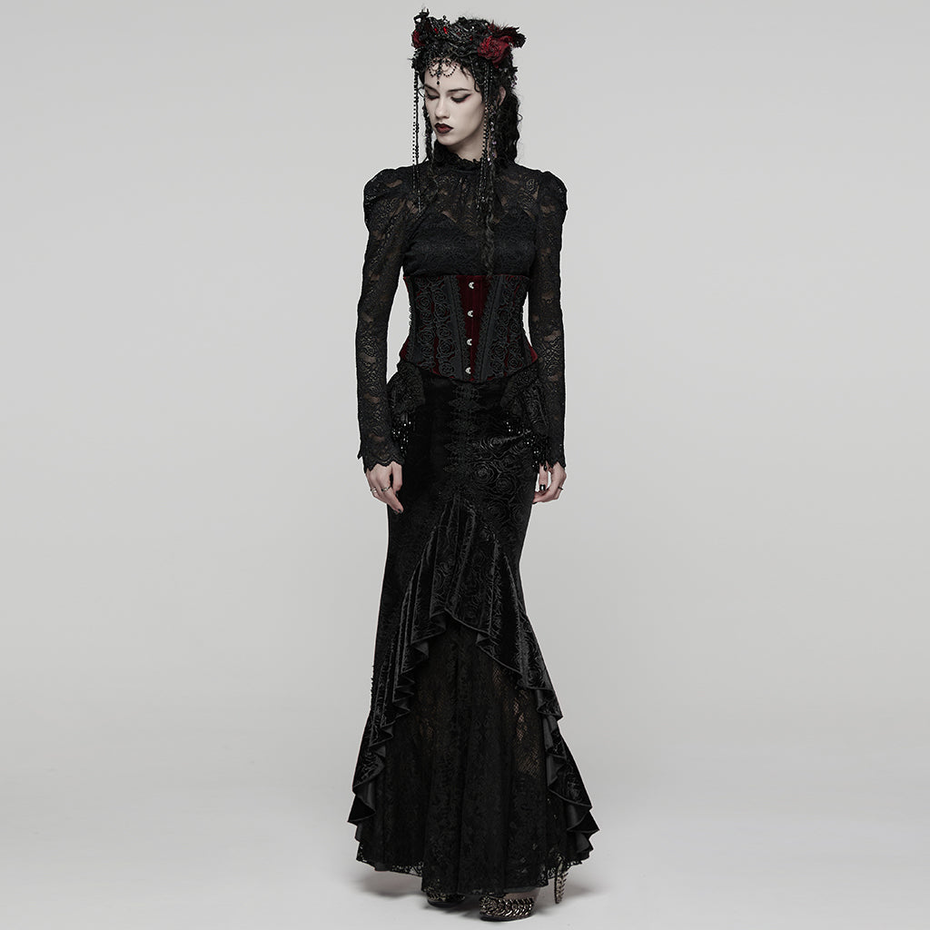 WQ-897BQF Gothic Skirt Victorian Lace Ruffled High-Low Velvet Design