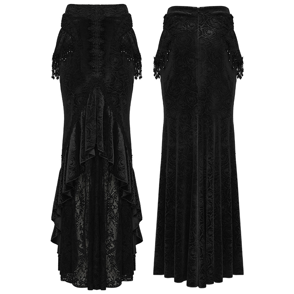 WQ-897BQF Gothic Skirt Victorian Lace Ruffled High-Low Velvet Design