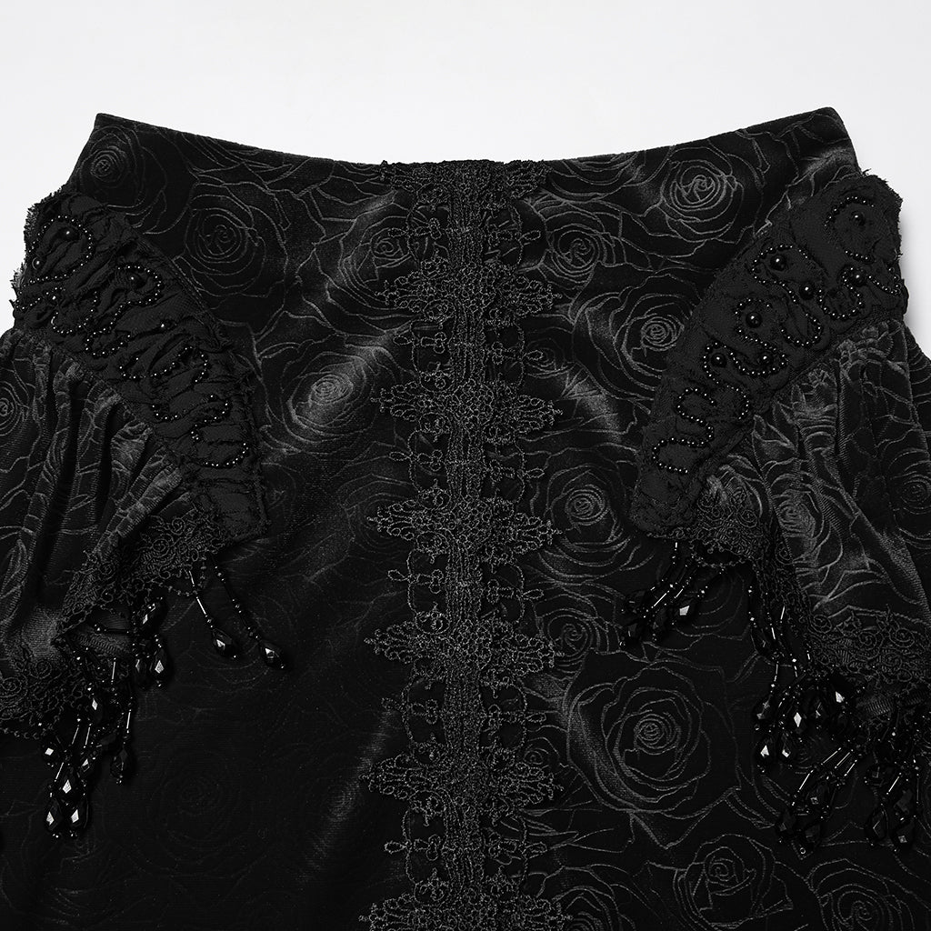 WQ-897BQF Gothic Skirt Victorian Lace Ruffled High-Low Velvet Design