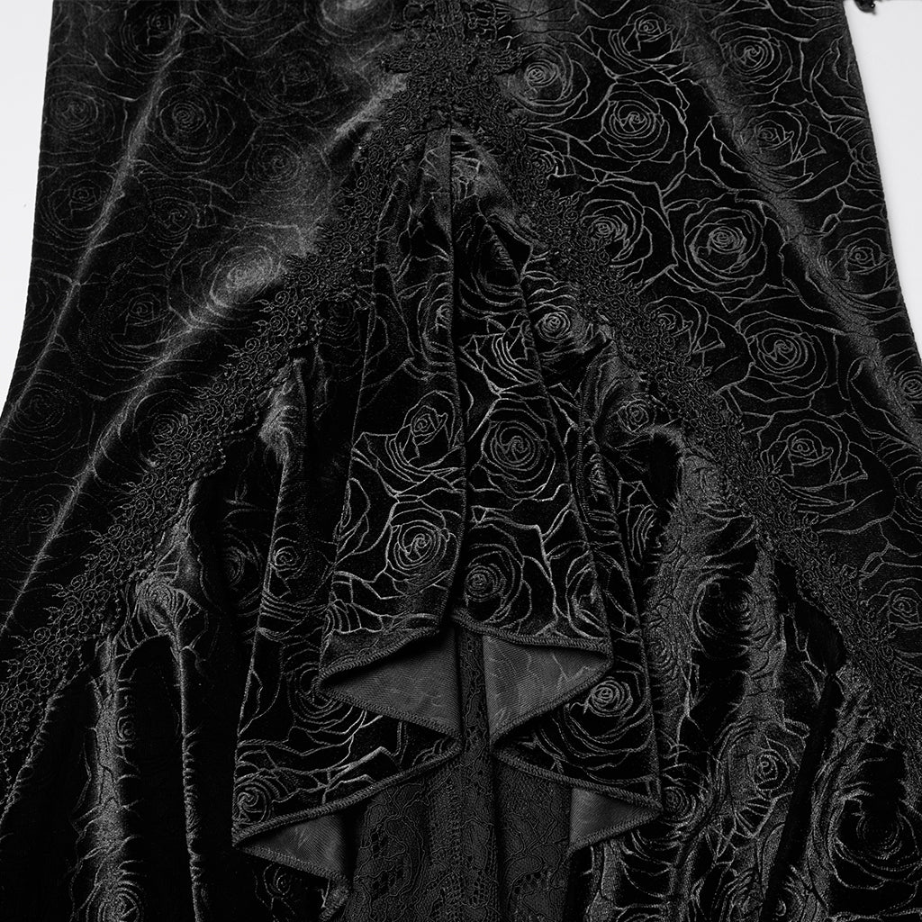 WQ-897BQF Gothic Skirt Victorian Lace Ruffled High-Low Velvet Design