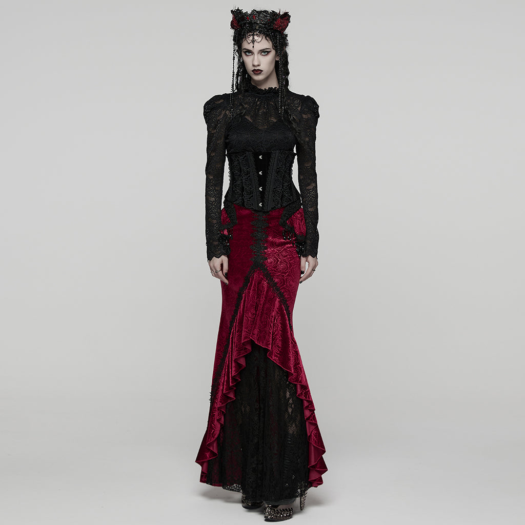 WQ-897BQF Gothic Skirt Victorian Lace Ruffled High-Low Velvet Design