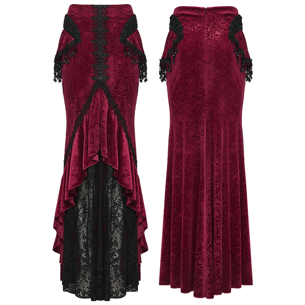 WQ-897BQF Gothic Skirt Victorian Lace Ruffled High-Low Velvet Design