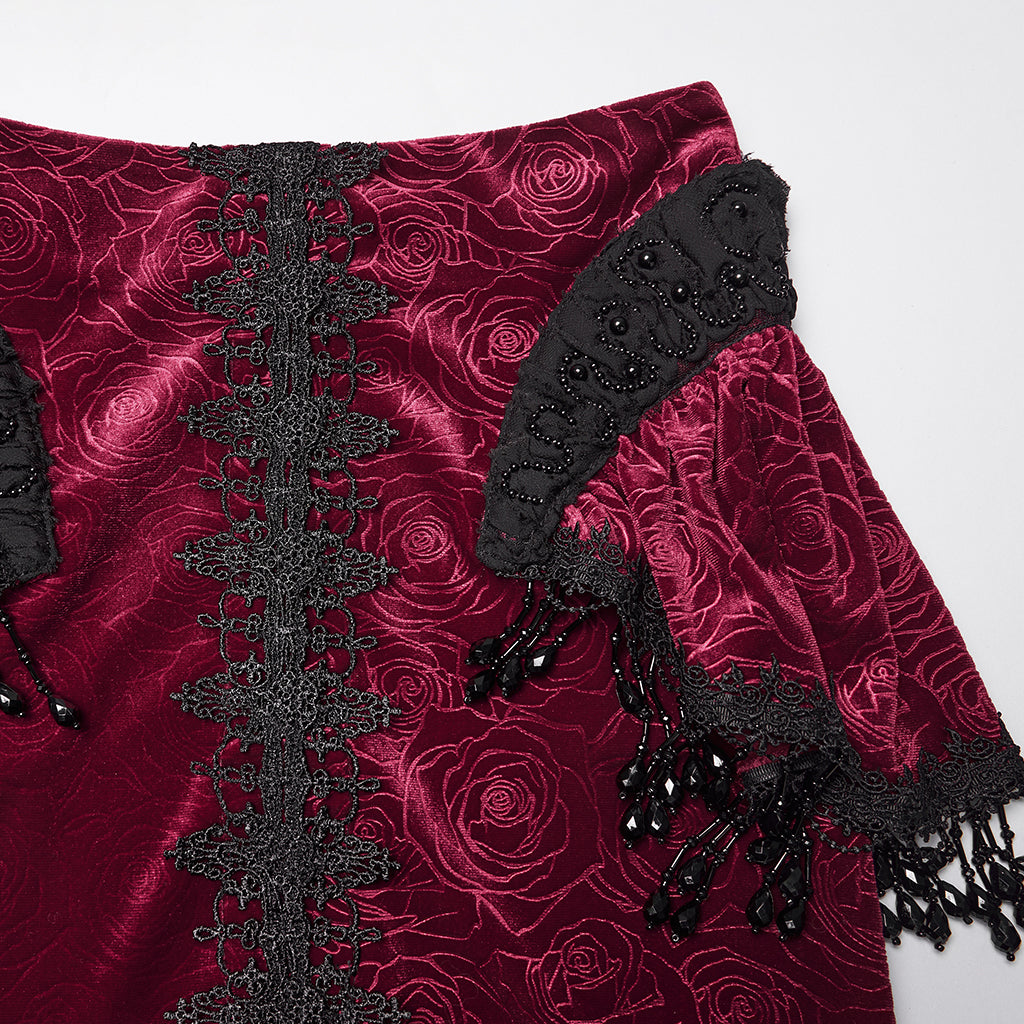 WQ-897BQF Gothic Skirt Victorian Lace Ruffled High-Low Velvet Design