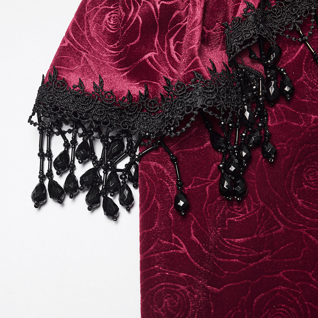 WQ-897BQF Gothic Skirt Victorian Lace Ruffled High-Low Velvet Design