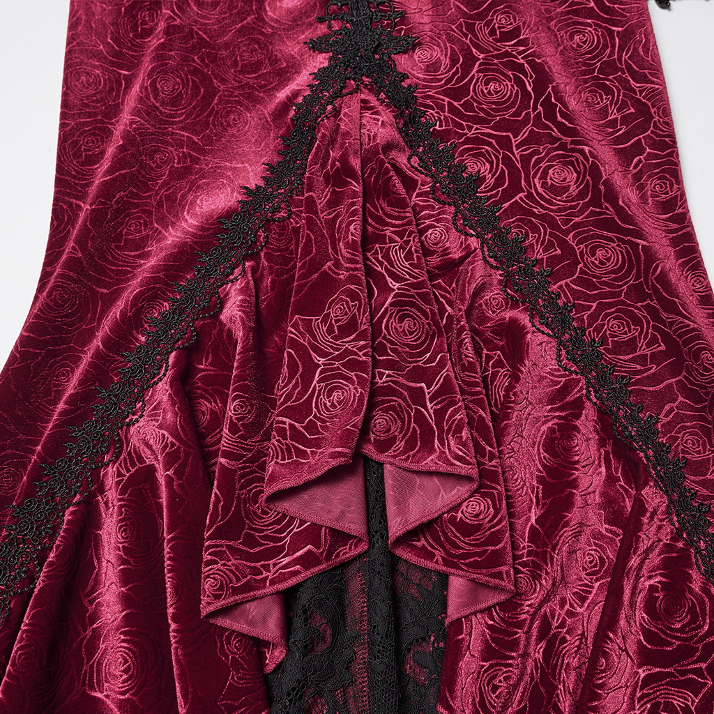 WQ-897BQF Gothic Skirt Victorian Lace Ruffled High-Low Velvet Design