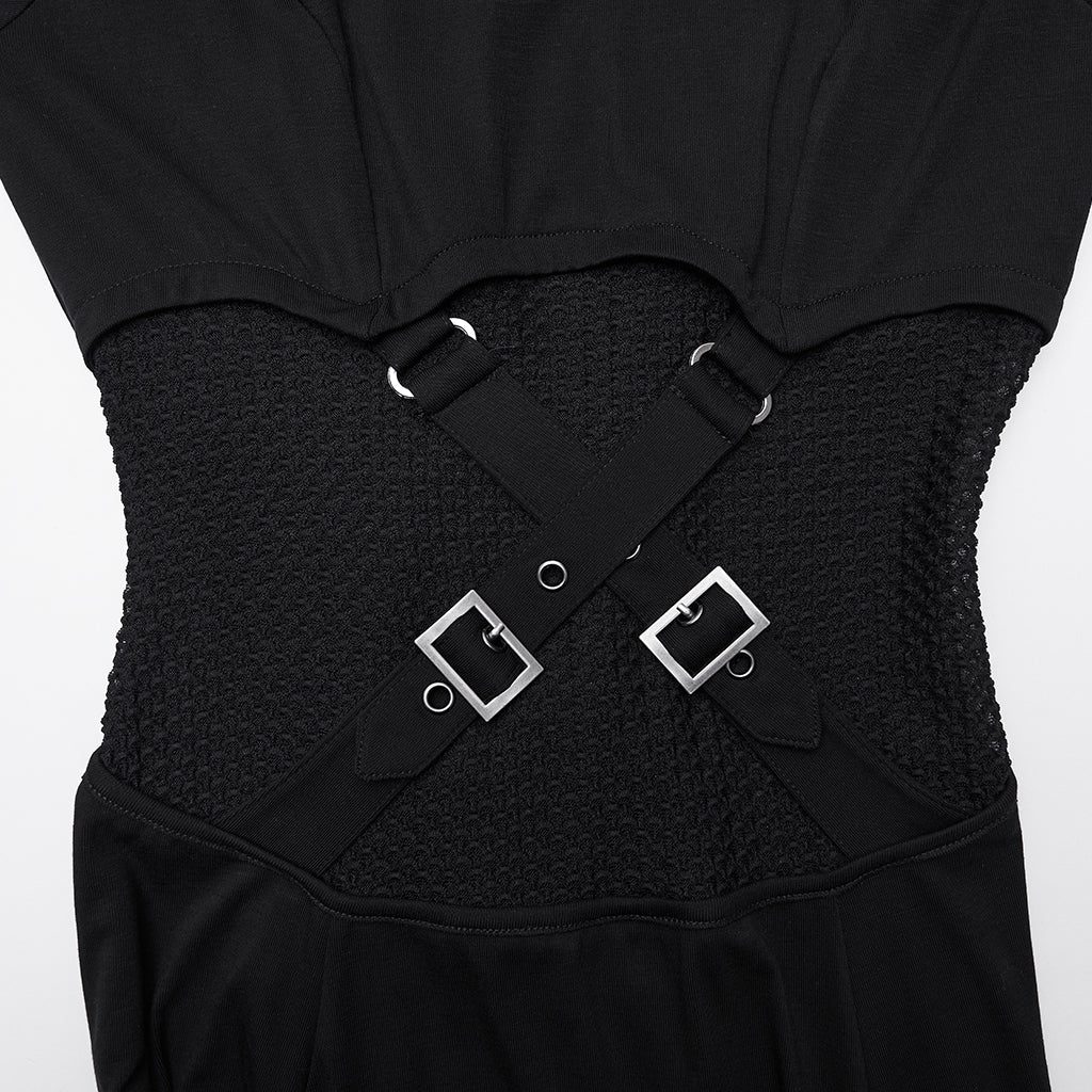 WQ-902LQF Edgy Black Gothic Dress with Hood and Mesh Details